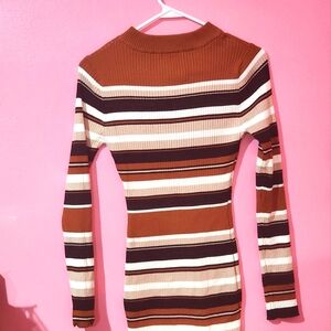 Brown and White Bodycon Polo Dress with Raglan Sleeves